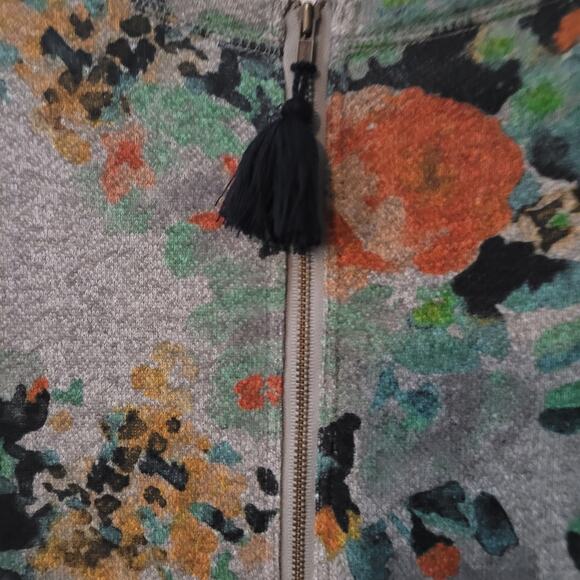 Saturday Sunday Size S Grey Muted Floral Knit Flare Dress Polka Dot Lining - Picture 5 of 12